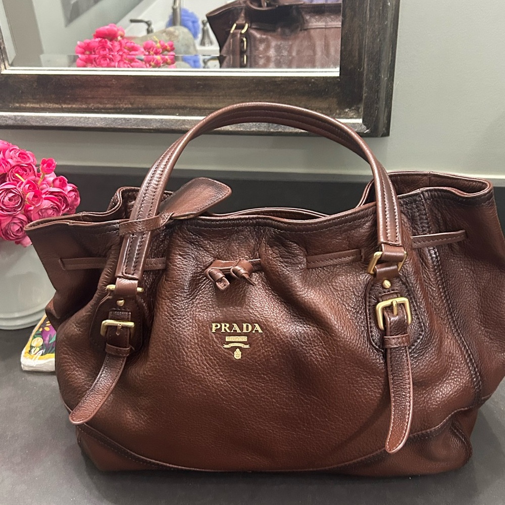 Prada Rich Brown Leather Shoulder Bag